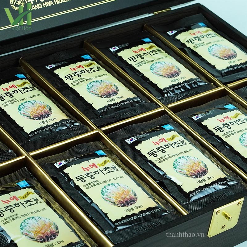 Nước Đông Trùng Hạ Thảo Hàn Quốc Kanghwa hộp gỗ đen 30ml x 60 gói 3